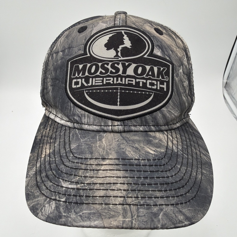 Mossy Oak Overwatch  Hat Cap Strap Back Camo‎ Black Gray Outdoors Mens NRA OSFA